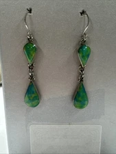 Taxco Mexico Sterling Silver Blue Green Turquoise?  Teardrop Earrings