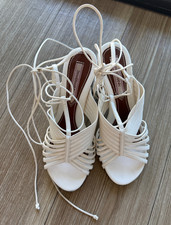 Zimmermann White Leather Strappy Lace-Up Block Heel Sandal EU 36