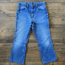 Vintage 70s Wrangler 945DEN Flare Boot Jeans Made in USA 33x27 Tag 34x32 Faded