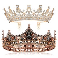 2 Pcs Silver and Retro Gold Tiara Crowns Prom King Queen Gold,