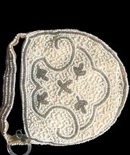 French Beaded 1920-1930s Small White Micro Beaded Purse Zipper