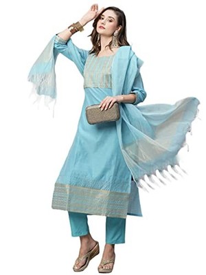 ANNI DESIGNER Women's Cotton Blend Kurta with Pant & Dupatta