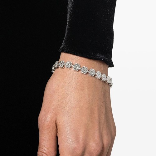 Full D Color Moissanite Flower Shape Bracelet Tennis Chain 925 Sterling Silver - Picture 11 of 16