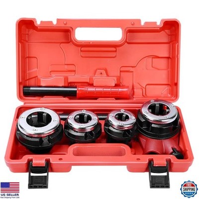 Manual Pipe Threader Kit with 4 Dies & Storage Case - Ratcheting Tool Set