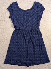 Navy Short Sleeve A-line Dress, Size Medium.  Tea length.  Basic staple piece