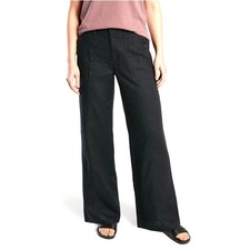 Athleta Cabo Retreat Linen Pants Black Flowy Wide Leg Elastic Waist Size 10