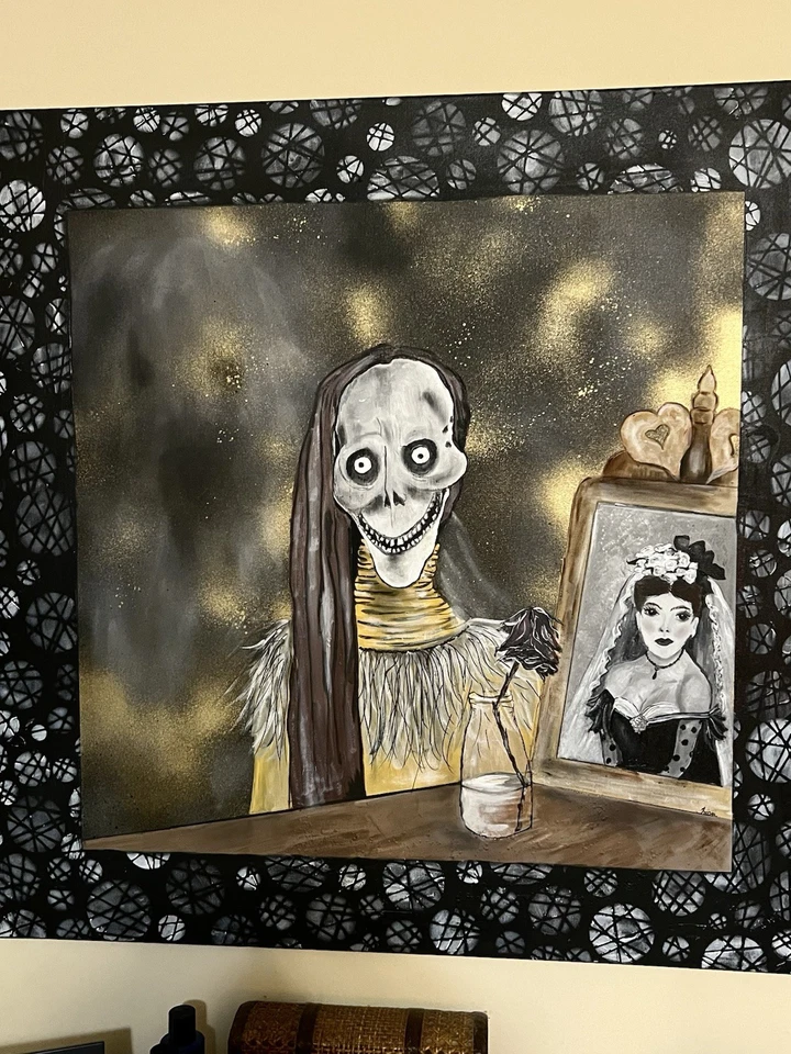 Pintura Acrílica Oscura Macabra Original Gótica 36” X 36” ‘HASTA LA MUERTE Y MÁS ALLÁ’ Foto 2 de 4