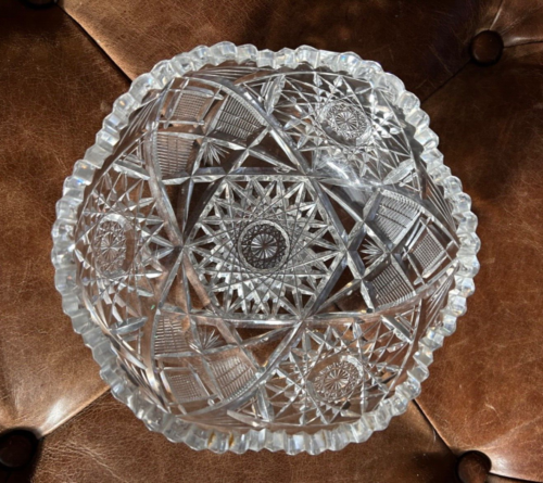Vintage Early American Brilliant Cut Crystal/ Glass 7" ROUND BOWL- Heavy - Picture 3 of 6