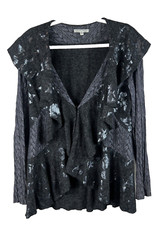 Alberto Makali Ruffled Sequin Sweater Cardigan XL Gray