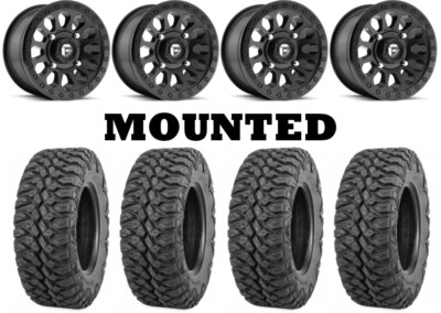 Kit 4 Quadboss QBT846 Tires 28x10-14 on Fuel Vector Matte Black D579 Wheels 1KXP