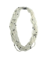 JOHN HARDY ST. SILVER BAMBOO NECKLACE MULTI ROW WHITE MOONSTONE 18