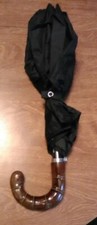 Black Umbrella w/ Lacquered Carved Wood/Plastic Handle unisex