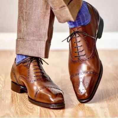 Handmade Men Brown Leather Brogue Lace Up Office Shoes, Party Wear Shoes