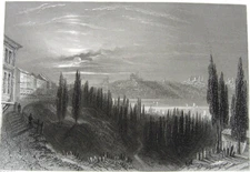 Istanbul Skyline MOSQUES BEYOGLU PERA CEMETERY ~ Old 1839 Art Print Engraving