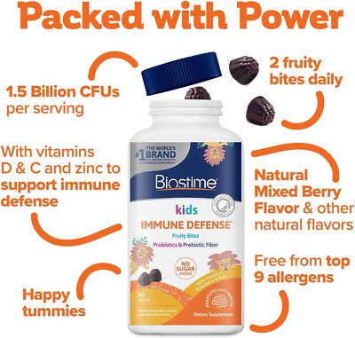 BIOSTIME KIDS IMMUNE DEFENSE FRUITY BITES | INCLUDES VITAMINS D&C + ZINC