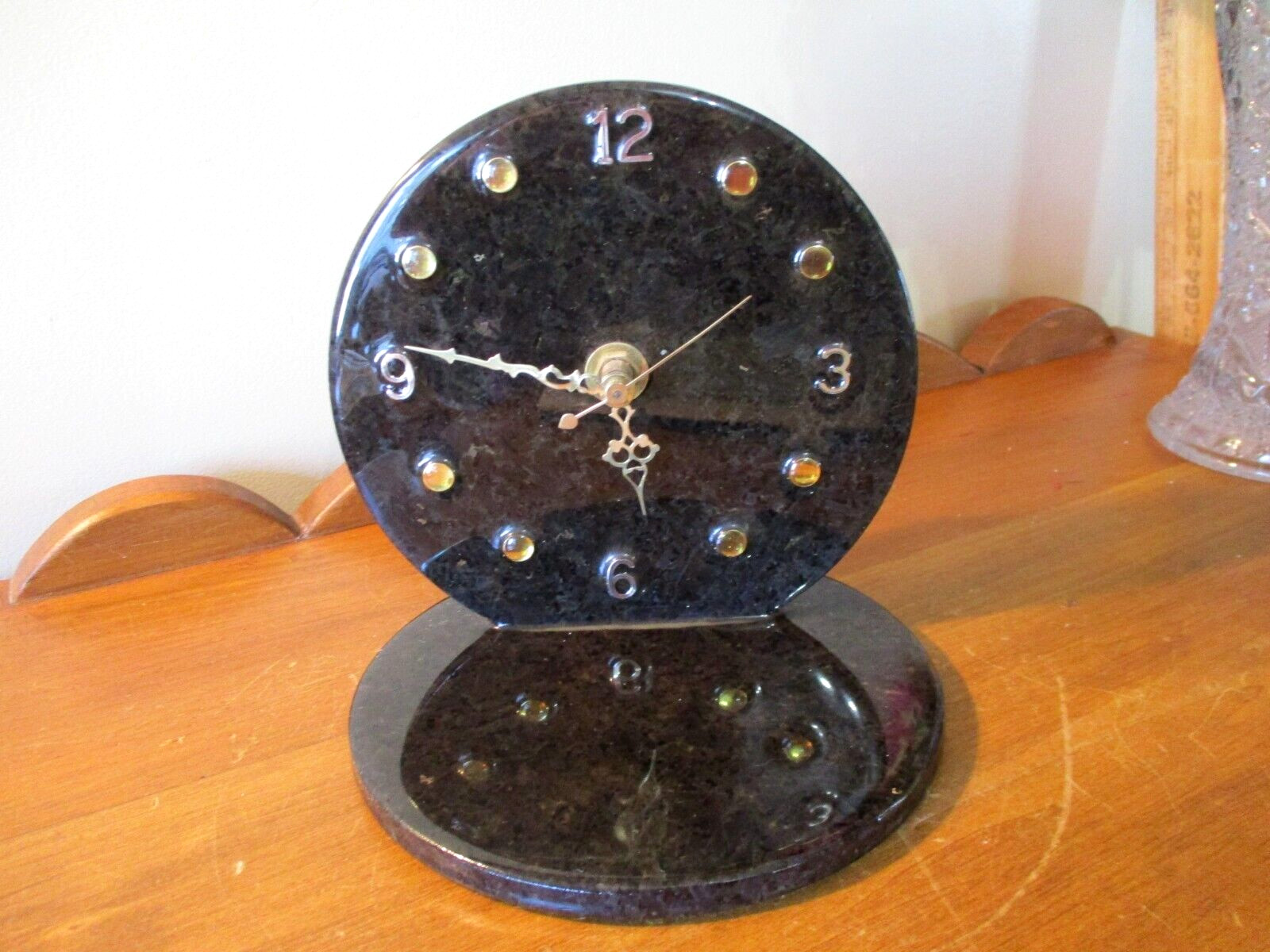 VINTAGE BLACK MARBLE EFFECT CHRONON TABLE TOP QUARTZ CLOCK Works