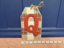Ashland Christmas Ornament "Q" Wood Plaid 3D Christmas Ornament Letter Q 8" NWT 