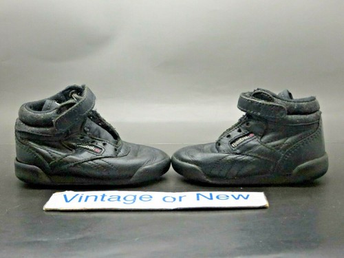 Ragazze Vintage Anni'90 Reebok Freestyle Hi Nero Pelle Scarpe Alte Bambino  SZ 4 | eBay