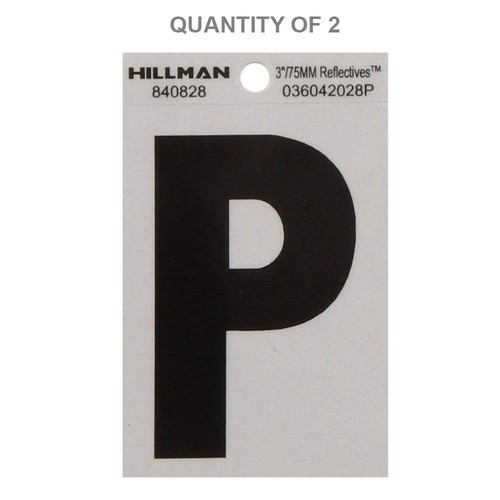 Hillman 3-In. Letter P's Black on Silver Reflective Square Mylar, 2-Count 840828