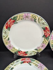 Home Essentials Stoneware Poinsettia Scroll Pattern 9 3/4" Dinner Plate Set of 4