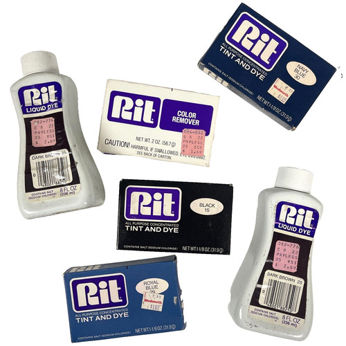 Rit Tint & Dye 6 Vtg Box Bottle Lot Navy Blue Black Brown Remover Orig Formula