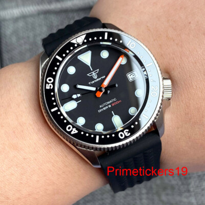 Tandorio 37mm NH35A Men Lady Automatic Watch 20Bar Black Dial Sapphire 3.8 Crown
