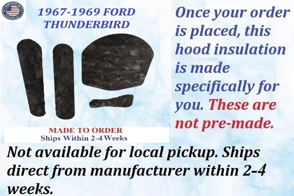 NUEVO 1967-1969 Ford Thunderbird 4 piezas capó aislamiento REM #PARA-HIN-100 Foto 2 de 3
