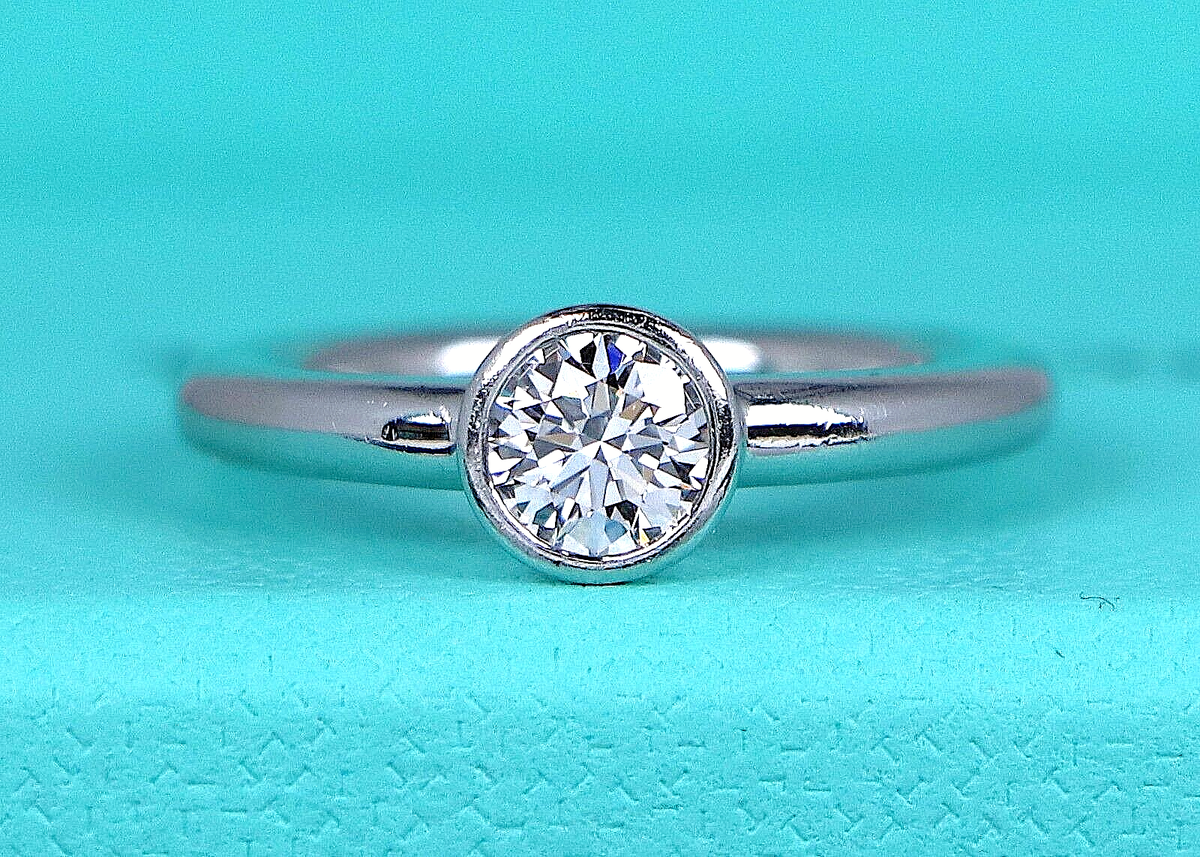 $5,200 Tiffany Co Bezet Platinum F VS1 Round Diamond Engagement  Ring