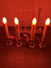 FOUR Electric Christmas Window 8" Candles Lights Brass With Bulbs On/Off Switch
