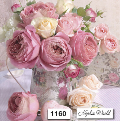 (1160) TWO Paper Luncheon Decoupage Art Craft Napkins - ROSES PEONY FLOWERS