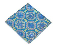 Lord R Colton Masterworks Pocket Square - Trujillo Yellow Blue Silk - $75 New