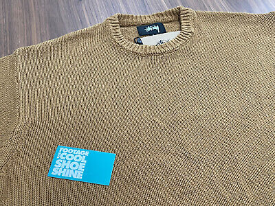 STUSSY SURFMAN ICON COTTON LINEN CREWNECK WOVEN KNIT SWEATER STUSSY SURFMAN ICON COTTON LINEN CREWNECK WOVEN KNIT SWEATER