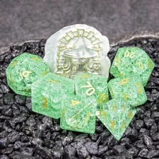 Sage's Kaleidoscopes Green Cracked Glass Gloss Finish Polyhedral Dice Set Dnd