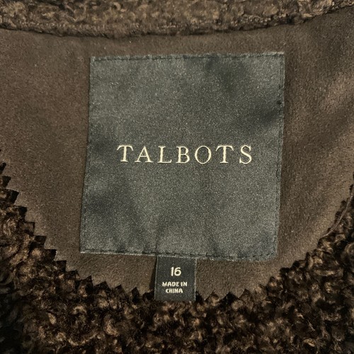 Talbots Vest Womens 16 Espresso Faux Suede Fur Lining Collared V Neck Sleeveless - Picture 8 of 10