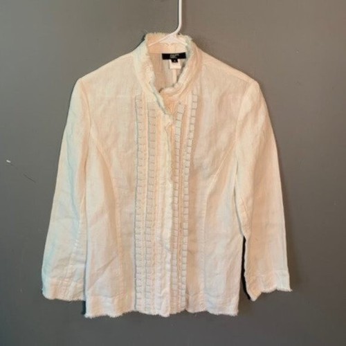Philippe Adec Women’s Size 4 Blazer Jacket Ivory Pleated Snap Up Silver Fringe - Picture 4 of 12