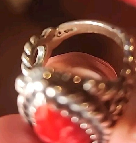 Ring SS 925 Ornate With Red Carved Stone Size 7.5 - Picture 5 of 6