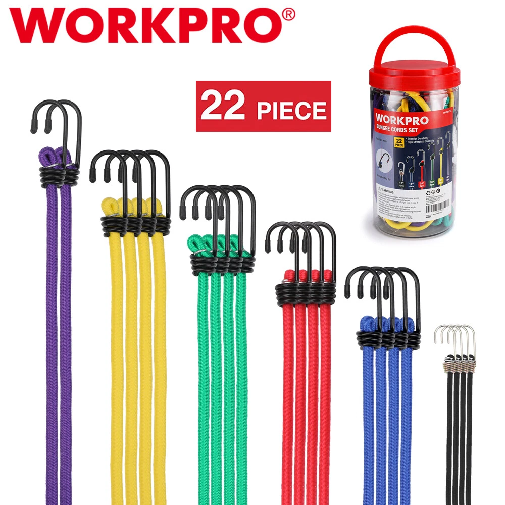 WORKPRO 22PCS Heavy Duty Bungee Cords w/Hook 10 18 24 30 36 48 Bungie  Cord