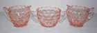 VTG Jeannette Cube Pink Depression Glass Open Sugar Mini Creamer 3pc Set Lot
