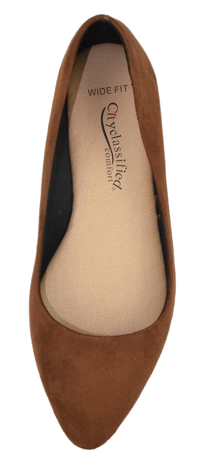 Zapatos planos CityClassified para mujer ajuste ancho punta puntiaguda marrón tostado coñac SUJETAR Foto 3 de 3