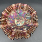 Antique Fenton Carnival 9”  Glass Bowl in the Grape and Vine Pattern