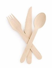 Wooden Cutlery Set Disposable Bamboo Wood Bulk Buy Forks Spoons Knives Party Eco