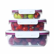 3 Pack Rectangular Food Storage Container Set w/Lids Organizer Stackable Plastic