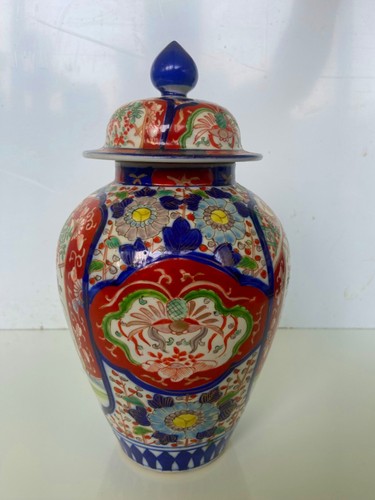 Impresionante jarrón y tapa Imari japonés Meiji de porcelana pintado a mano mediados del siglo XIX - Imagen 2 de 18