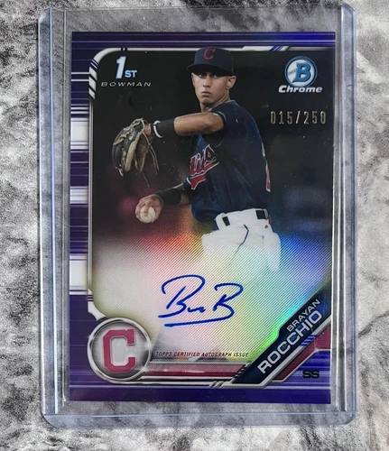 2019 Bowman Chrome Guardians Brayan Rocchio 1st Auto Purple Refractor /250