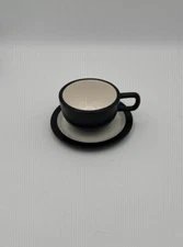 Kate Spade SATURDAY Tea Cup Saucer Set  Ceramic Espresso  Black Stone