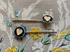 Two vintage fashion 80's hair bobby pins, clips, grips, slides - cream hearts