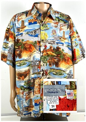HIGH SEAS TRADER CO - VINTAGE USA ROUTE 66 ALL OVER MensHawaiian Shirt Size 3XL