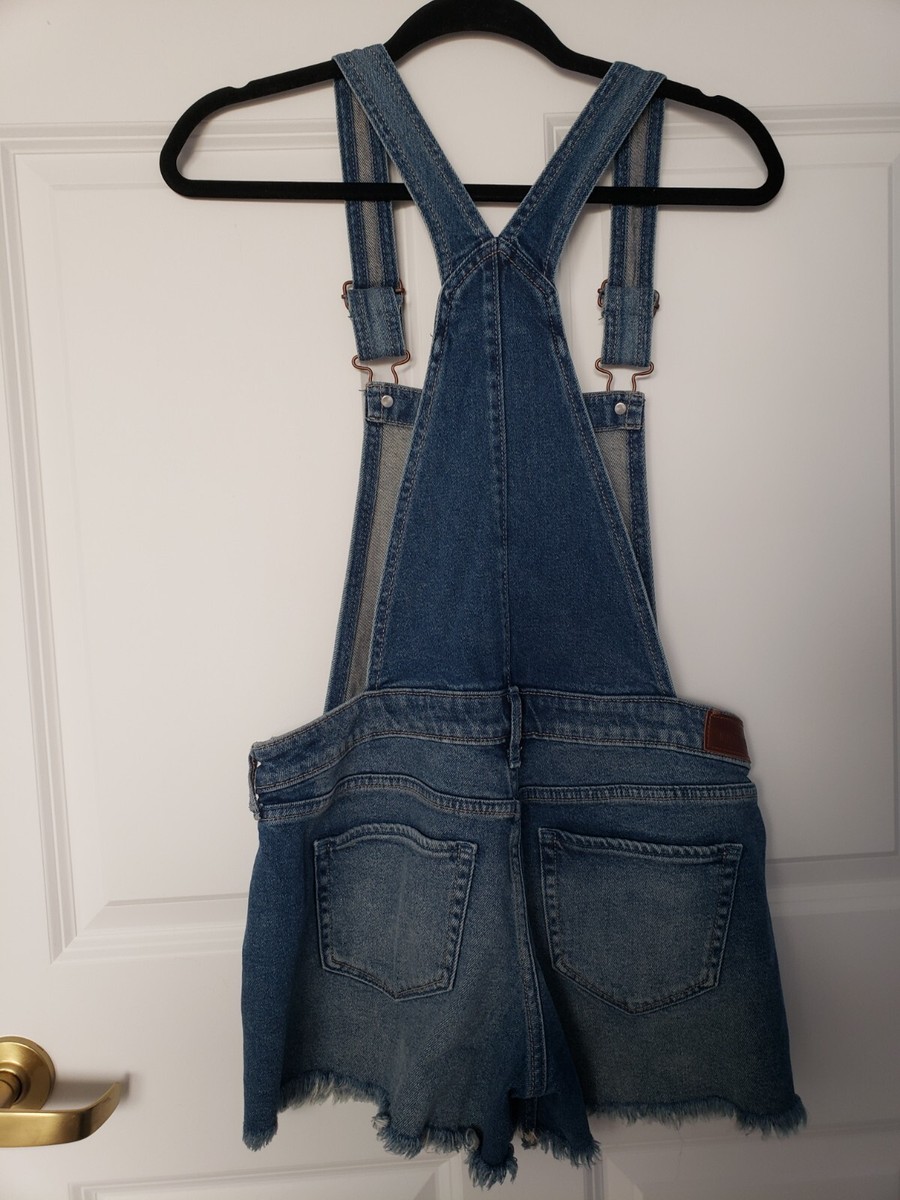 Hollister Boyfriend Short Overalls Blue Denim Distressed