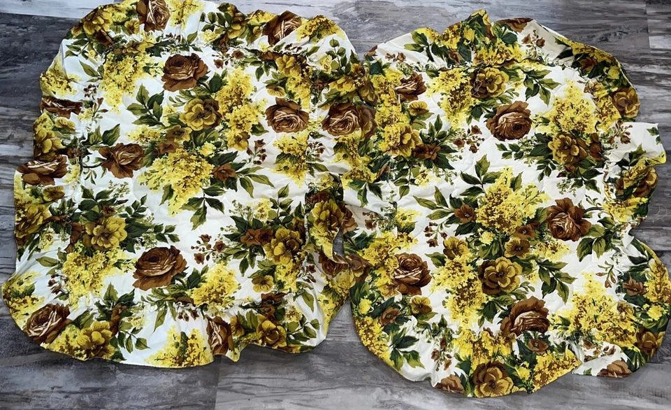 Colcha De Colección Retro Años 70 Completa Doble Amarillo Marrón Flores Fundas Acolchadas Volantes Foto 3 de 4