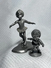 Pewter Rancliffe & Other Young Female Ice Skating Figures Statue Figurines